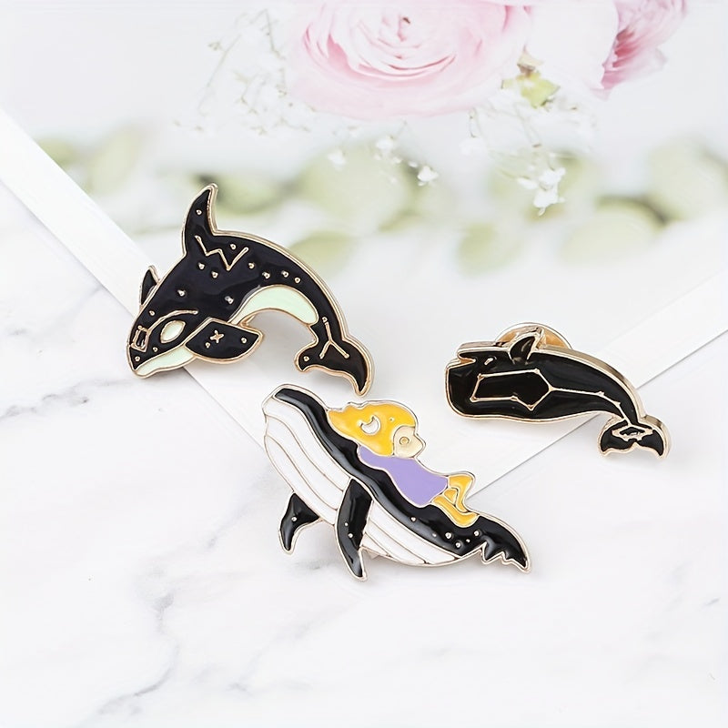 3pcs Whale Cowboy Badge Collar Brooch For Men