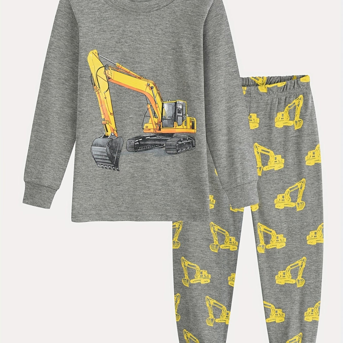 Boys Excavator Print Homewear Set Long Sleeve Top & Trousers