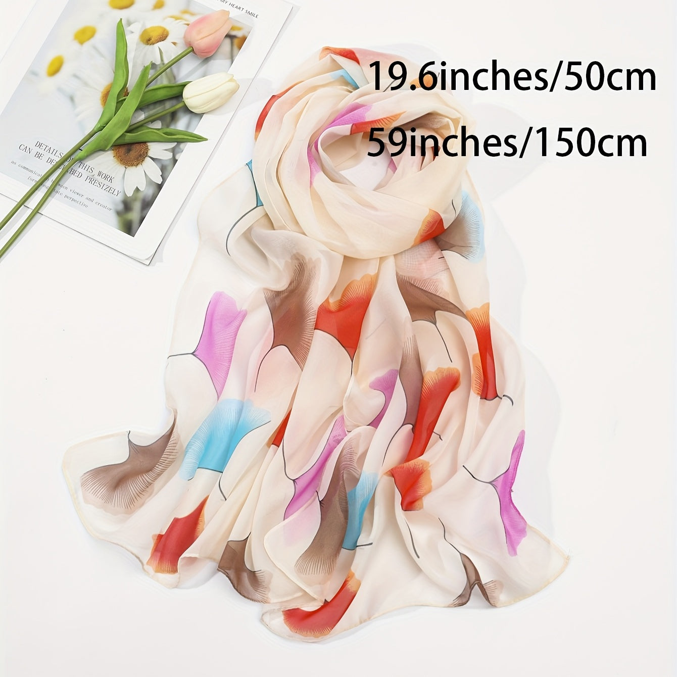 Colorful Ginkgo Leaf Print Scarf Hijab Shawl Windproof Head Wraps Bandana