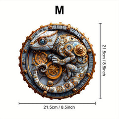 Steampunk Chameleon Wooden Puzzle with Golden Gears