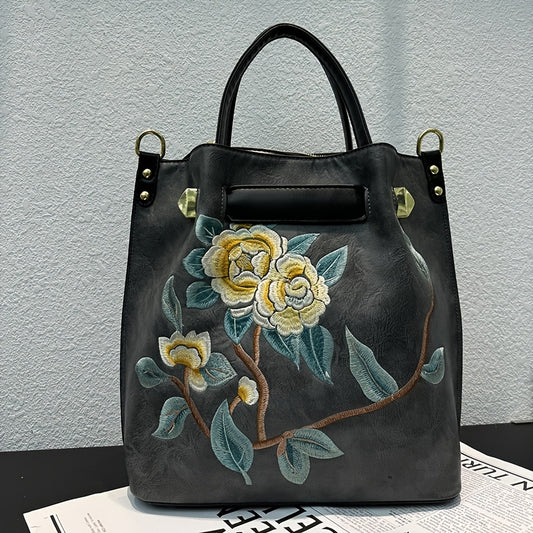 Embroidered PU Tote Chinese Style Commute & Travel Bag