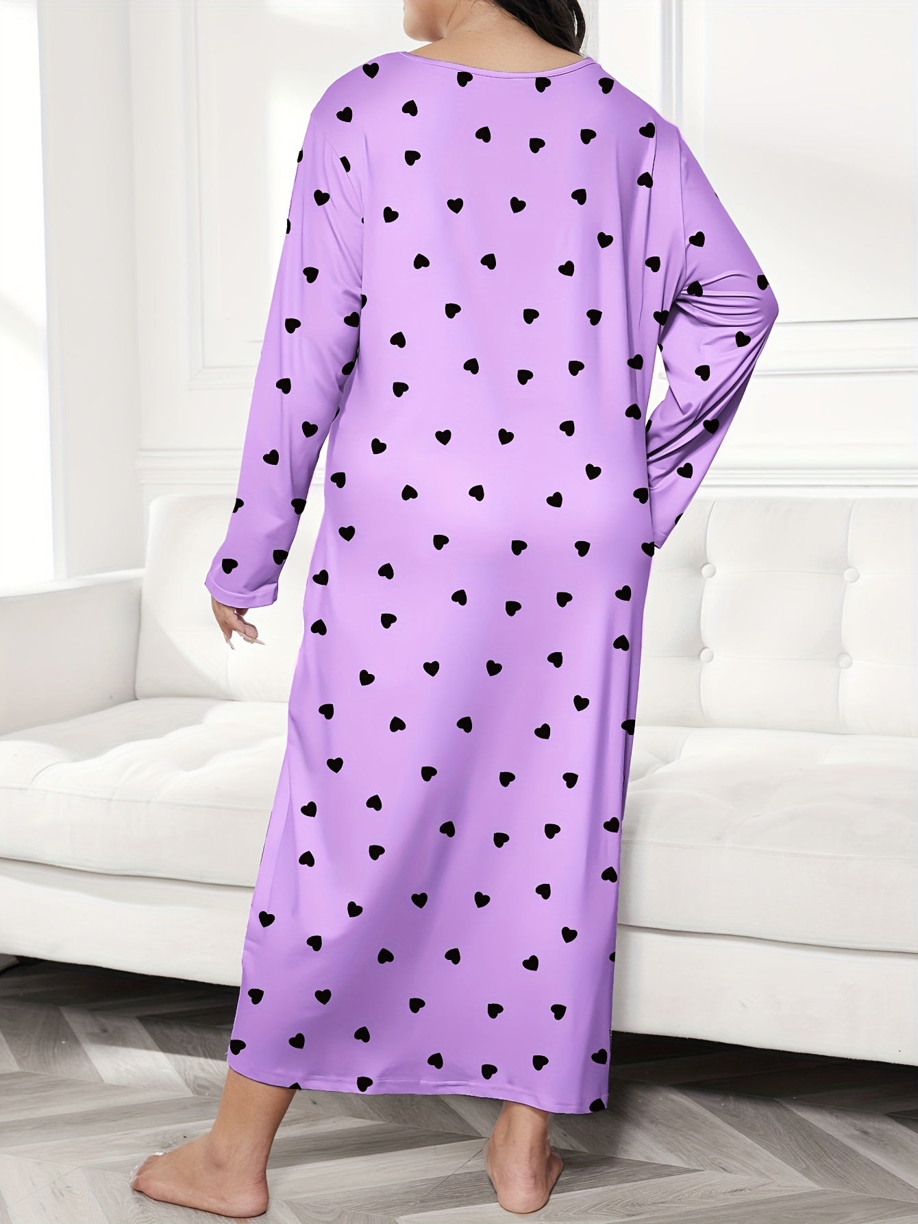  Heart Print Long Sleeve Tee Nightdress