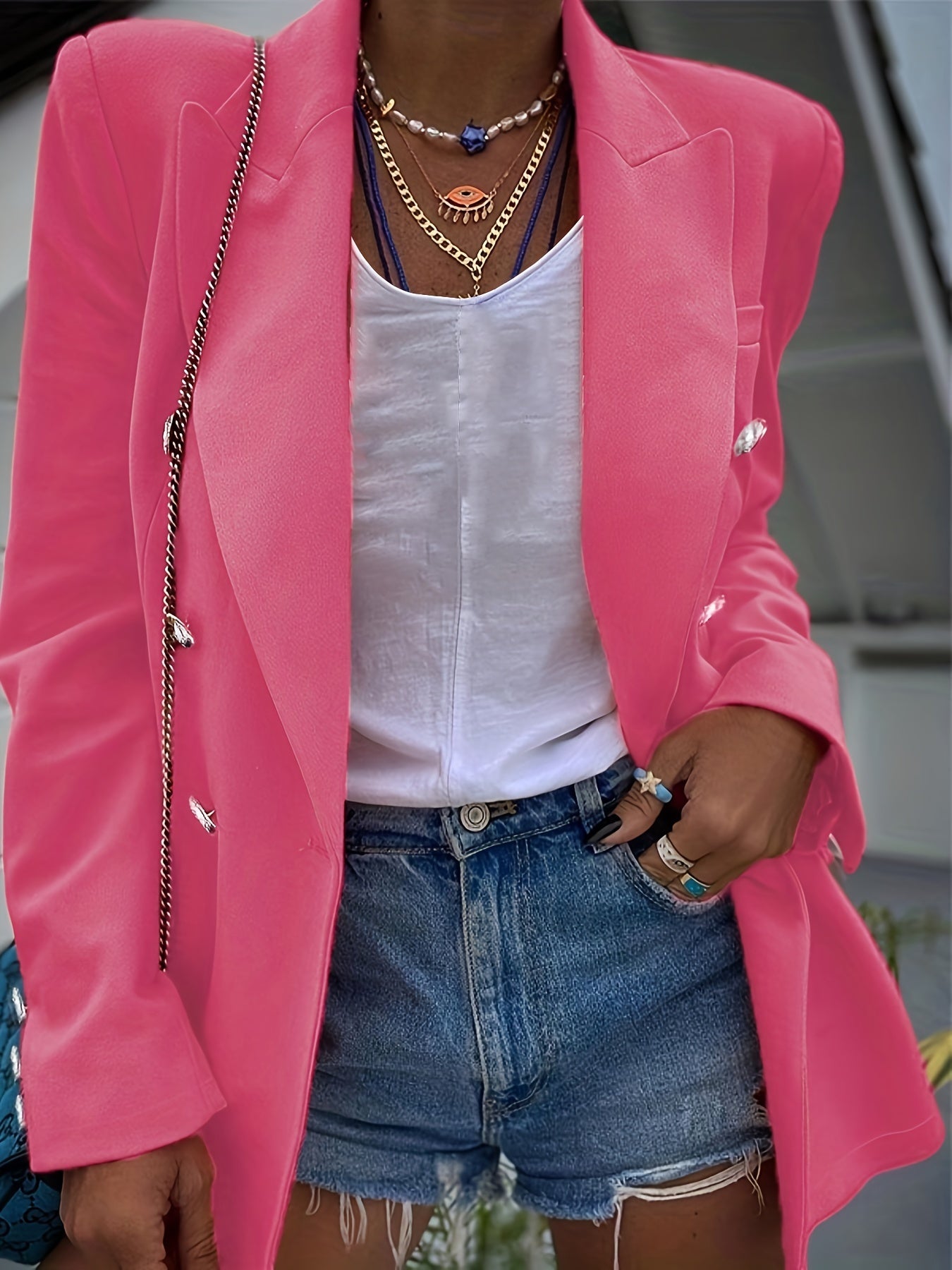  Basic Blazer Women's Plus Solid Button Long Sleeve Lapel Collar Blazer