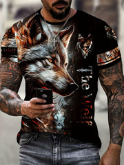 Wolf Print Men's Short Sleeve Tee for Autumn