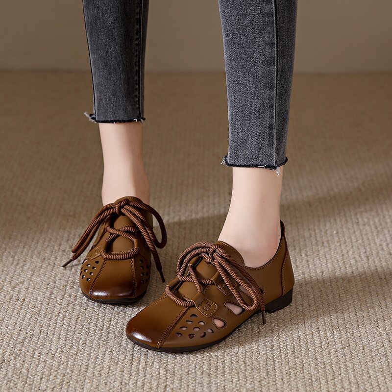 Women's Lace Up Low Block Heel Shoes
