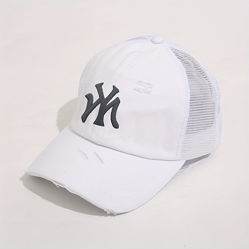Embroidery Ponytail Trucker Hat Candy Ripped Washed Distressed Baseball Cap