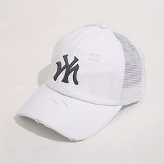 Embroidery Ponytail Trucker Hat Candy Ripped Washed Distressed Baseball Cap