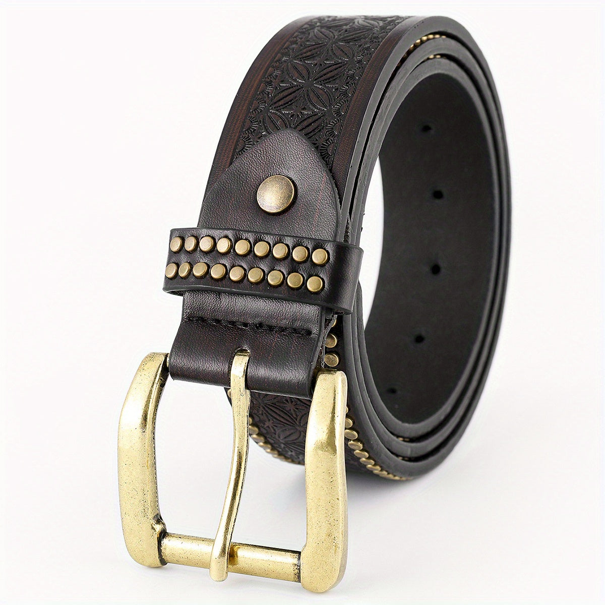 Men's Floral Pin Buckle Belt PU Leather Casual Jeans Pants Waist Strap