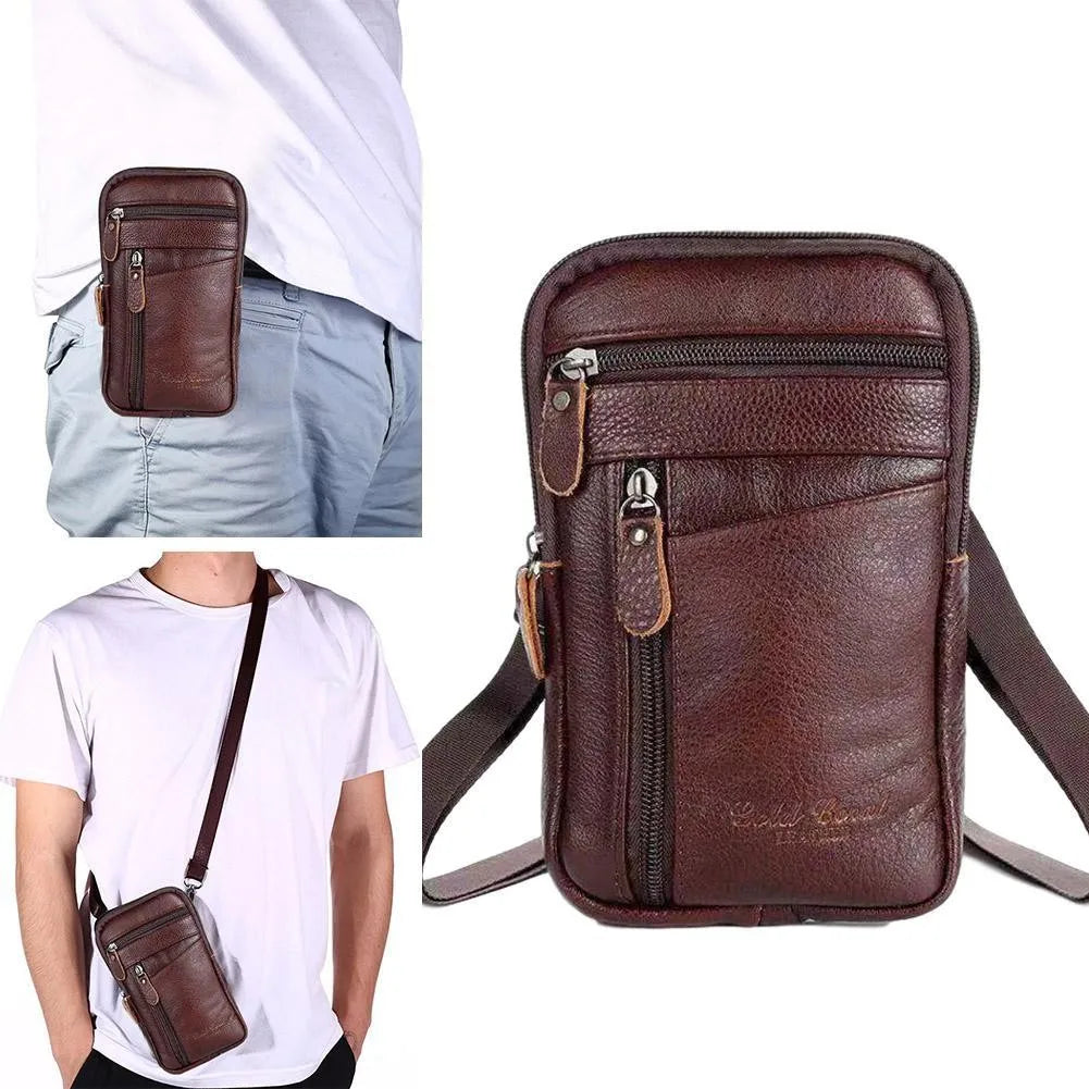 Men Leather Phone Pouch Belt Crossbody Waist Bag Purse Pack