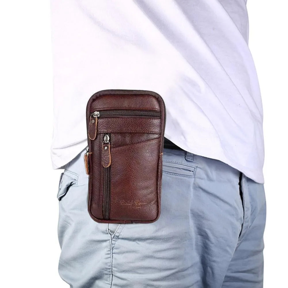 Men Leather Phone Pouch Belt Crossbody Waist Bag Purse Pack