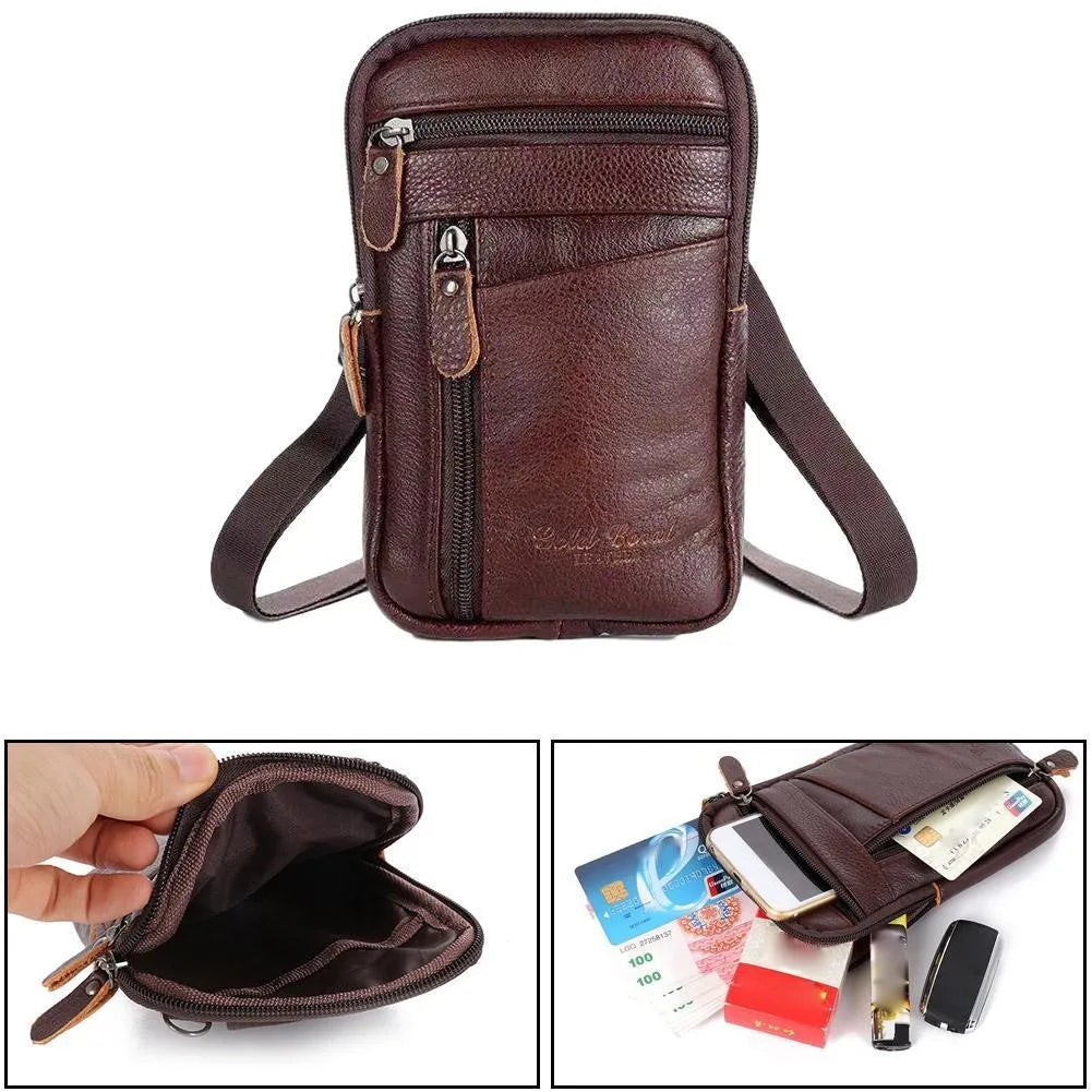 Men Leather Phone Pouch Belt Crossbody Waist Bag Purse Pack