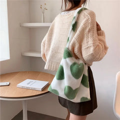 Women Fluffy Shoulder Bag Soft Plush Tote Shopping Bag