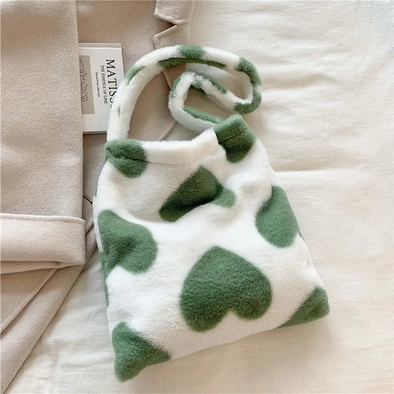 Women Fluffy Shoulder Bag Soft Plush Tote Shopping Bag
