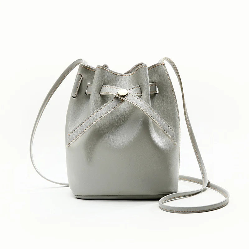 Small PU Lychee Crossbody Bucket Bag Women Casual Phone Handbag Purse