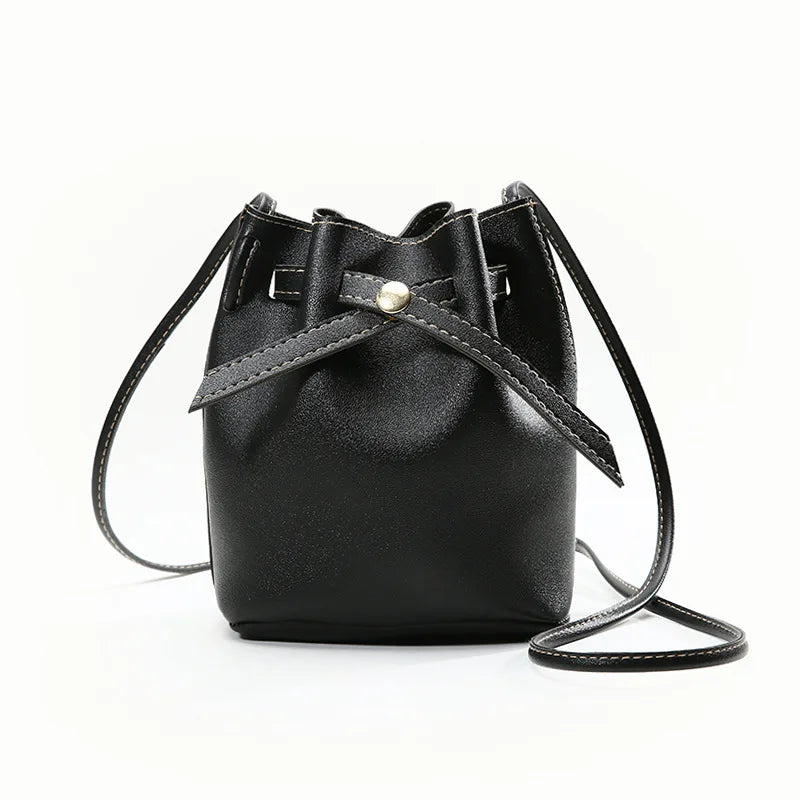 Small PU Lychee Crossbody Bucket Bag Women Casual Phone Handbag Purse