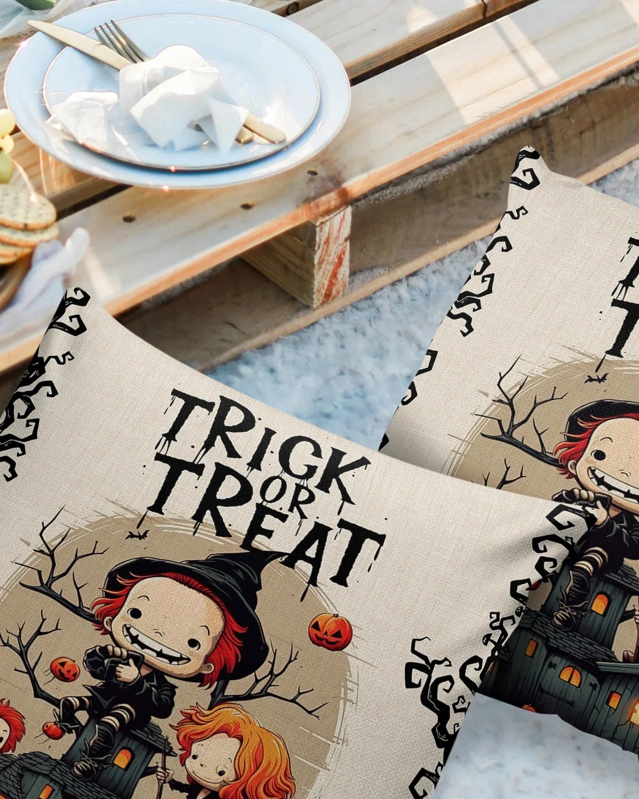 Halloween Pumpkin Branch Waterproof Throw Pillow Covers