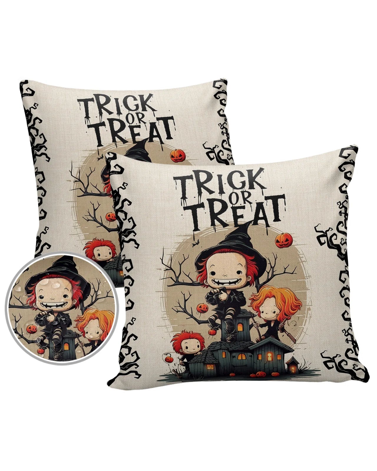 Halloween Pumpkin Branch Waterproof Throw Pillow Covers