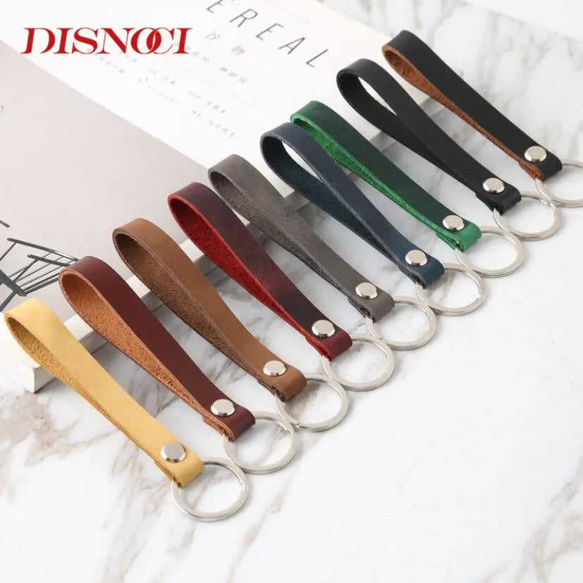 Retro Cowhide Leather Key Ring Keychain Car Keys Clip Women Men Gift