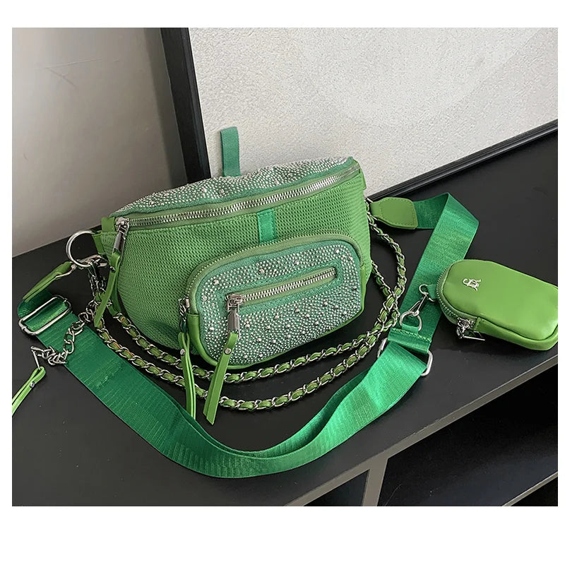 2 Pcs PU Leather Crossbody Saddle Bag & Chain Waist Bag for Women
