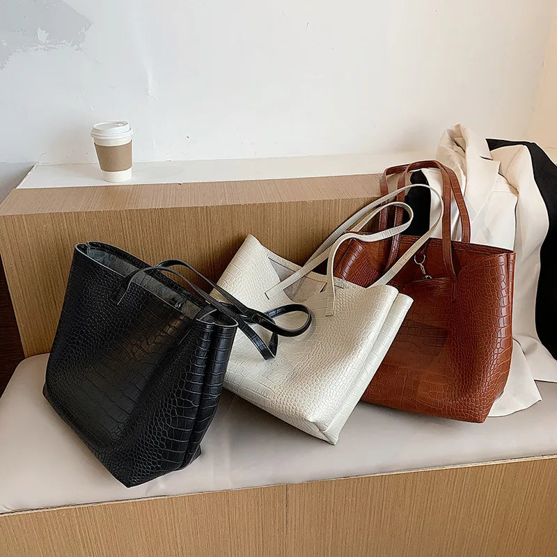 Women's Stone Pattern Handbag Soft Pu Leather Tote Bag Top-Handle Shoulder Bags