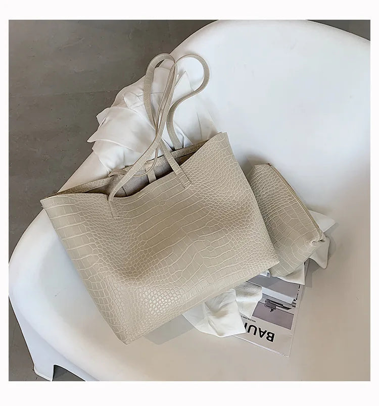 Women's Stone Pattern Handbag Soft Pu Leather Tote Bag Top-Handle Shoulder Bags
