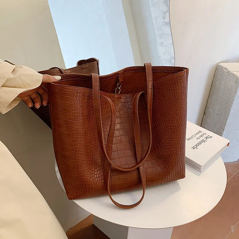 Women's Stone Pattern Handbag Soft Pu Leather Tote Bag Top-Handle Shoulder Bags
