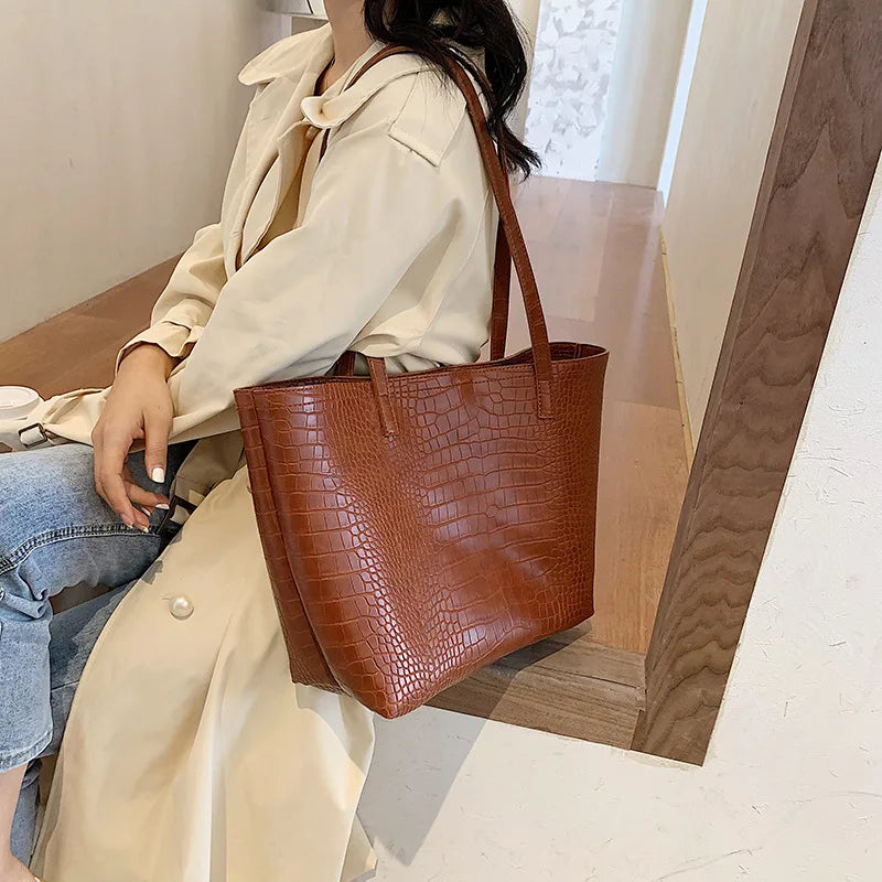 Women's Stone Pattern Handbag Soft Pu Leather Tote Bag Top-Handle Shoulder Bags