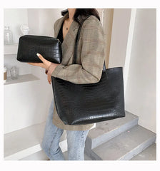 Women's Stone Pattern Handbag Soft Pu Leather Tote Bag Top-Handle Shoulder Bags