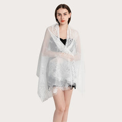 Women's Lace Ripple Long Scarf Lightweight Shawl Solid Fringe Tassels