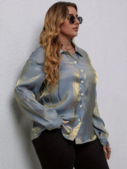  Women's Holographic Long Sleeve Button-Up Shirt Top