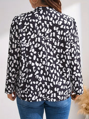  Leopard Print Long Sleeve Notched Neck Blouse