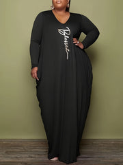  Letter Knot Sleeve Maxi Dress High Stretch