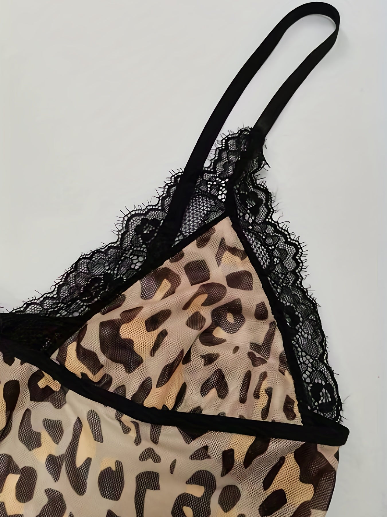  Leopard Print Lace Hollow Out Sexy Bodysuit