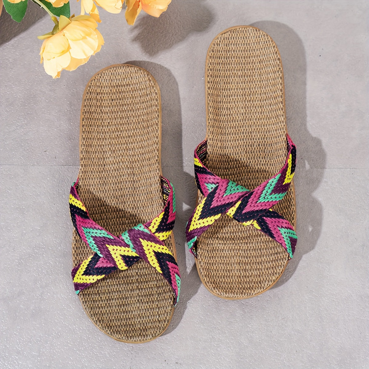 Colorful Knit Slides Open Toe Slip on Shoes Casual & Fashionable