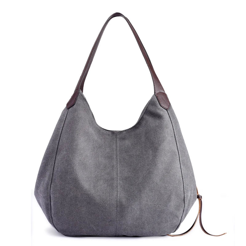 Canvas Handbags High Ladies Shoulder Bags Vintage Multi-Pocket Tote