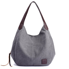 Canvas Handbags High Ladies Shoulder Bags Vintage Multi-Pocket Tote