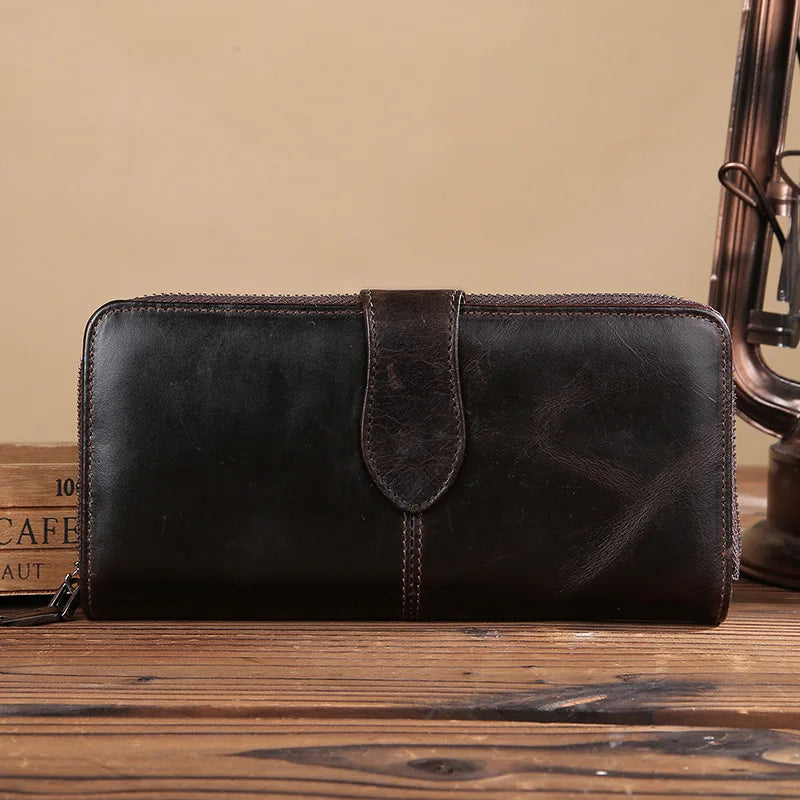 Men's Oil Wax Retro Leather Wallet Clutch Bag