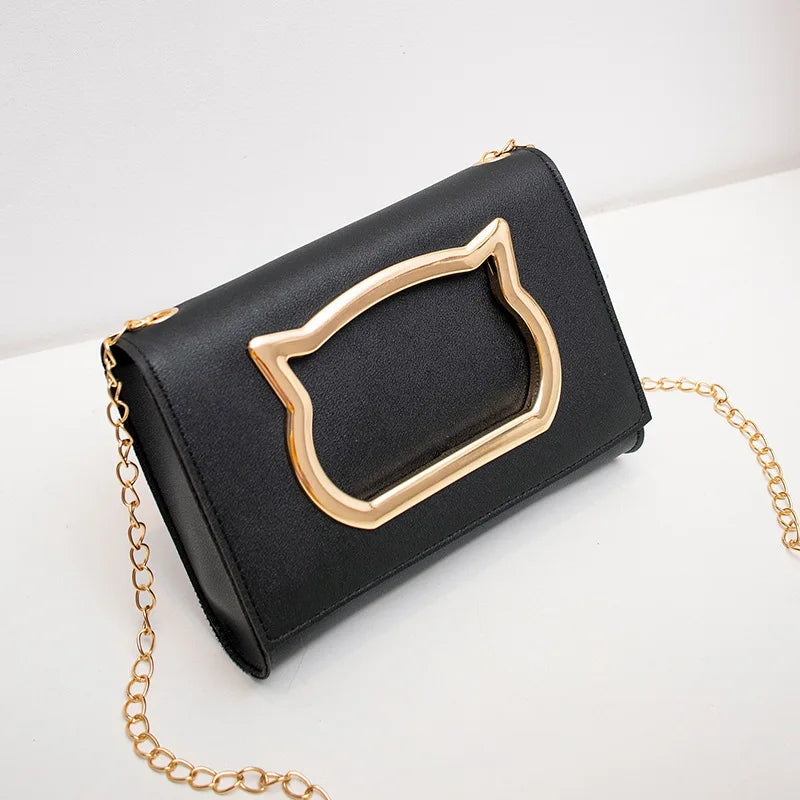 Cartoon Handbags Women Shoulder Mini Crossbody Bag Metal Cat Strap Female Clutch