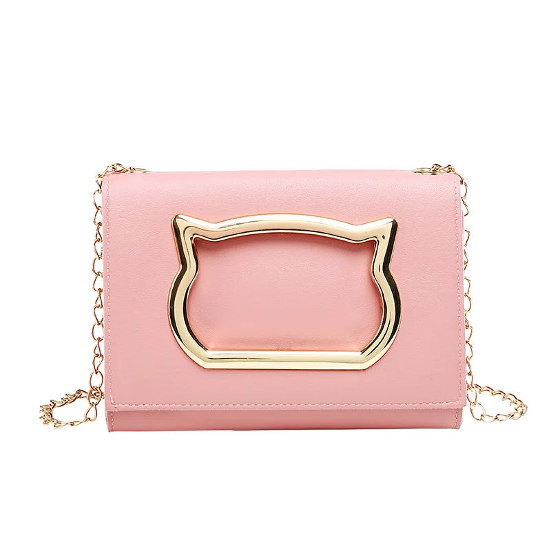 Cartoon Handbags Women Shoulder Mini Crossbody Bag Metal Cat Strap Female Clutch