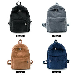 Velvet Corduroy Backpack Preppy Style School Travel Rucksack