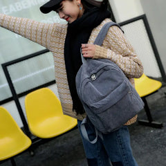 Velvet Corduroy Backpack Preppy Style School Travel Rucksack