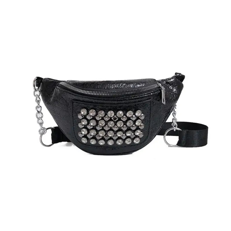 Women's Rhinestone PU Waist Bag Messenger Shoulder Chest
