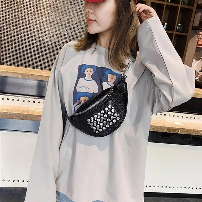 Women's Rhinestone PU Waist Bag Messenger Shoulder Chest