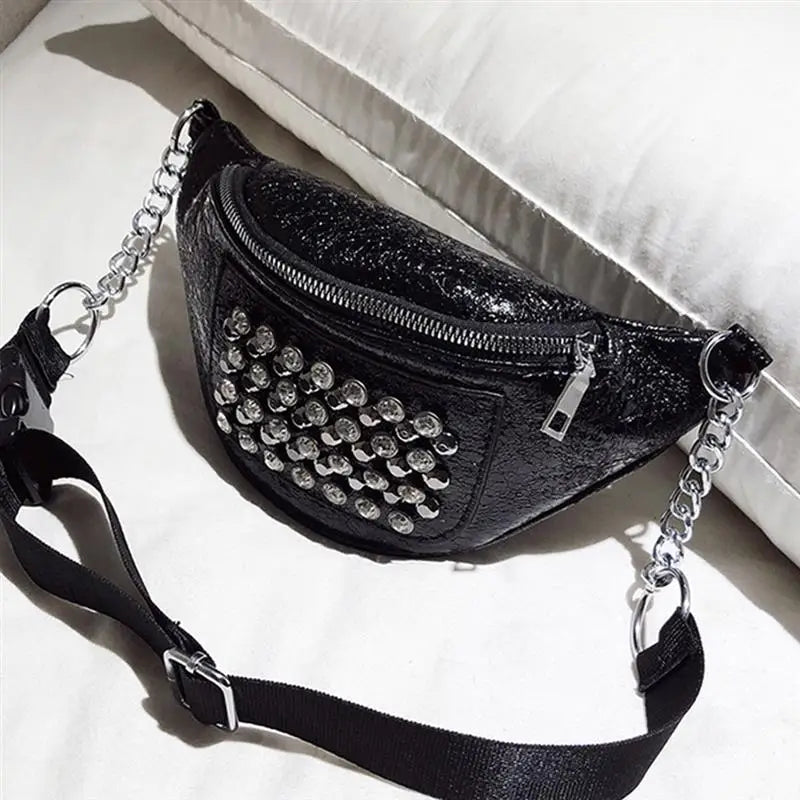 Women's Rhinestone PU Waist Bag Messenger Shoulder Chest