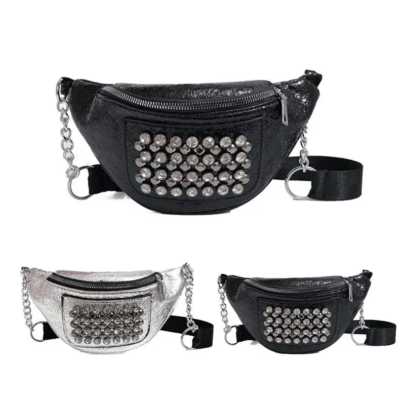 Women's Rhinestone PU Waist Bag Messenger Shoulder Chest