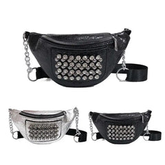 Women's Rhinestone PU Waist Bag Messenger Shoulder Chest