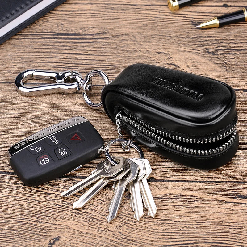 Men's Leather Car Key Wallet Zipper Key Case Organizer