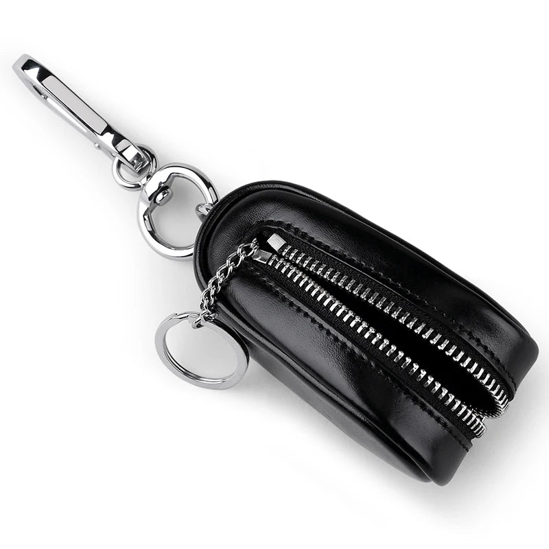 Men's Leather Car Key Wallet Zipper Key Case Organizer
