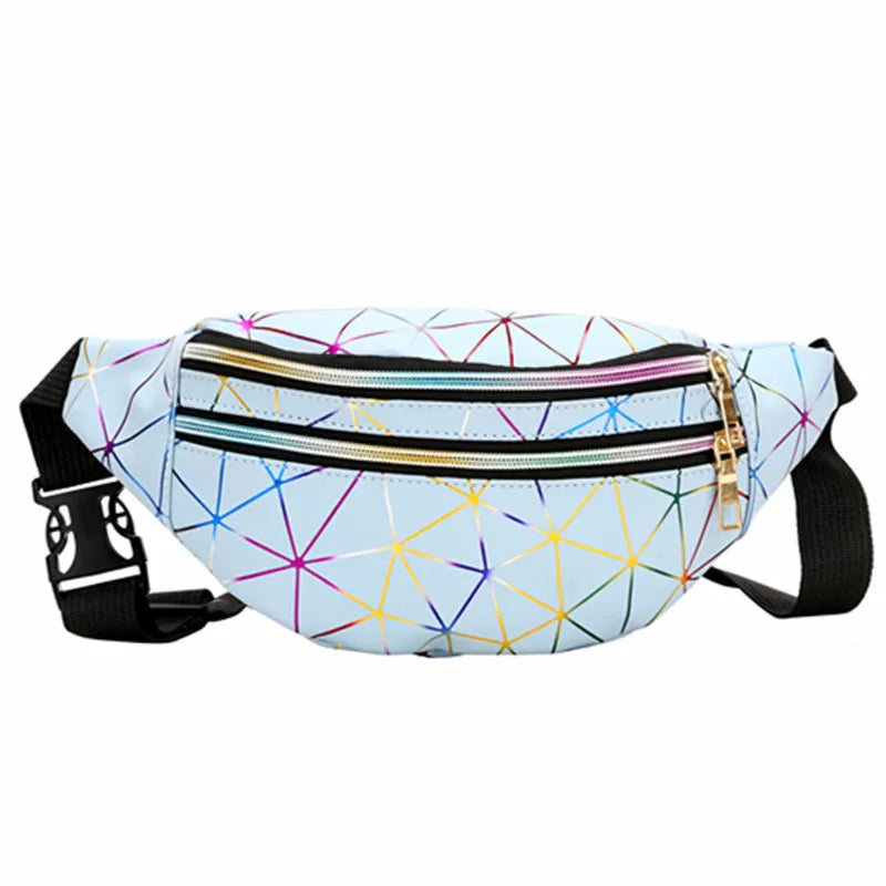 Pink Silver Holographic Waist Bag Female Belt Men