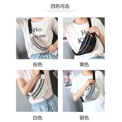 Pink Silver Holographic Waist Bag Female Belt Men